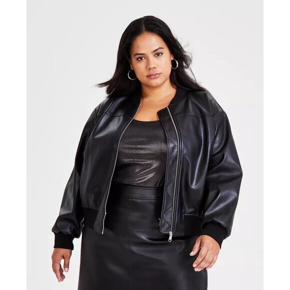 BAR III Trendy Plus Size Faux-Leather Bomber Jacket, NWT! Size 3X - Picture 1 of 10